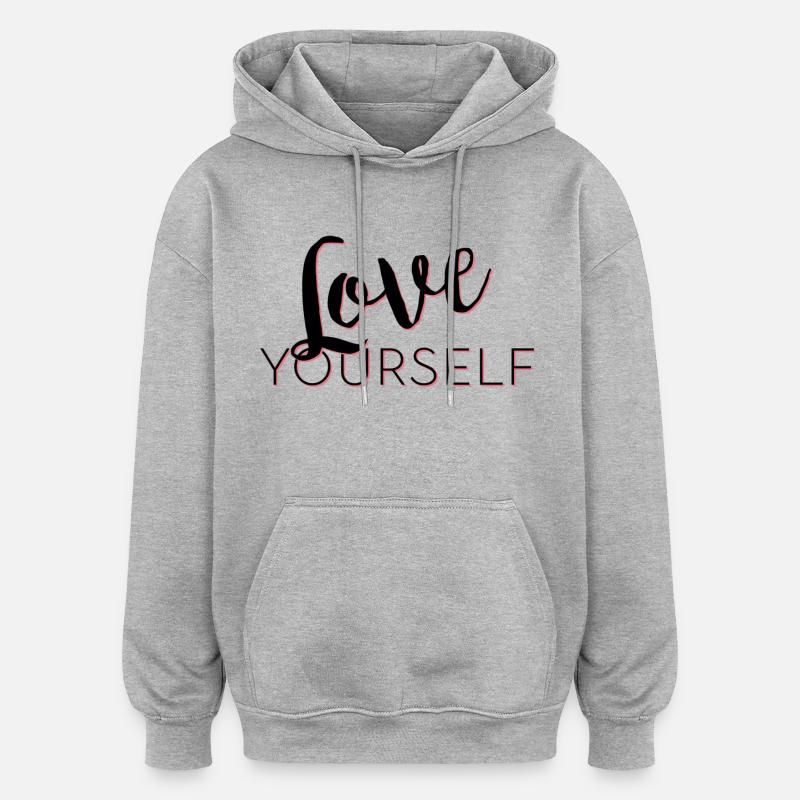 Love Yourself lettrage Pascal Voggenhuber - Sweat à capuche oversize unisexe - gris chiné