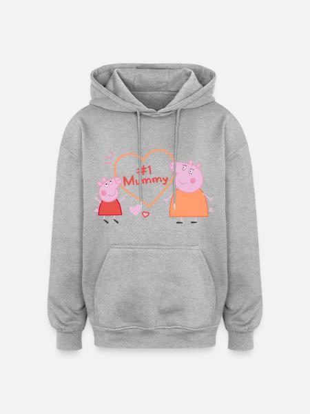 Peppa Pig Design n. 1 Mummia: Peppa & Mama Wutz - Felpa con cappuccio unisex oversize - grigio melange