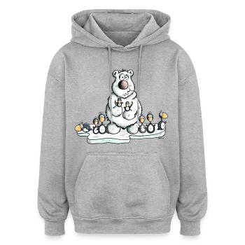 Ours Polaire avec les pingouins - Sweat à capuche oversize unisexe - gris chiné - Devant - Noah (186cm)