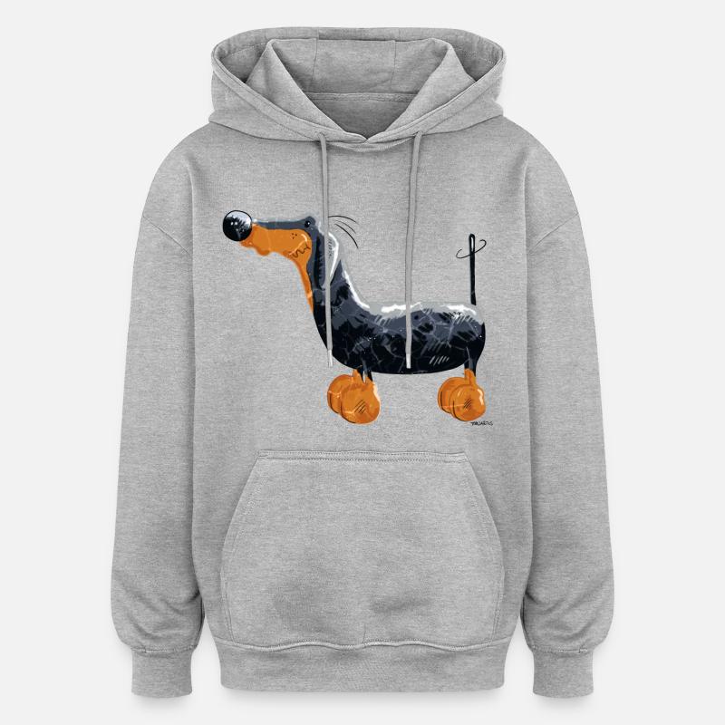 Teckel Chien - Sweat à capuche oversize unisexe - gris chiné