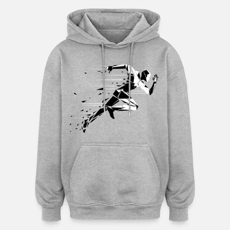 running man noir et blanc - Sweat à capuche oversize unisexe - gris chiné