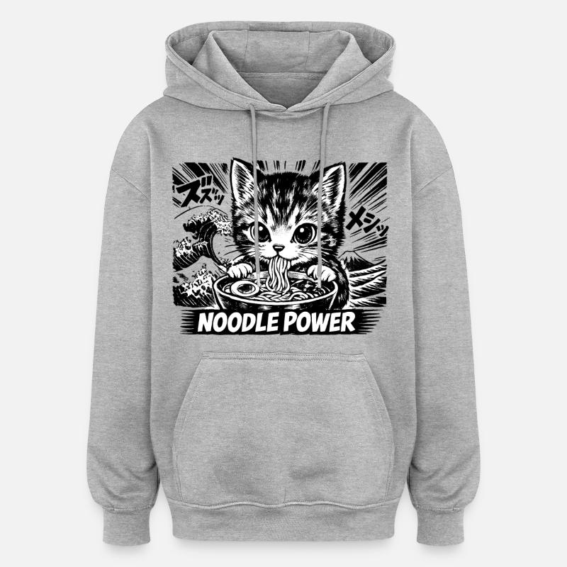 Kawaii Neko Ramen Chat Nouilles Anime - Sweat à capuche oversize unisexe - gris chiné