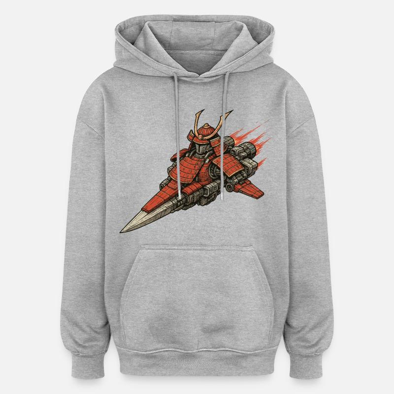 Vaisseau spatial samouraï - Sweat à capuche oversize unisexe - gris chiné