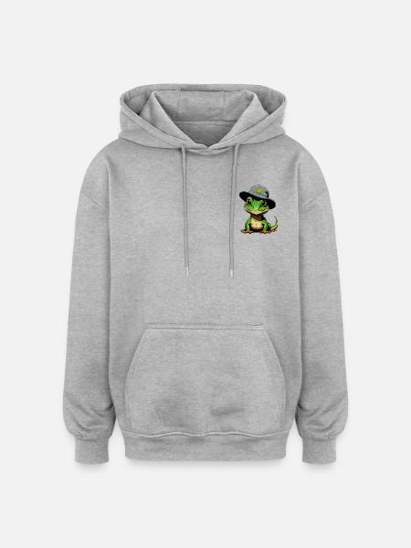 Lizzard w. Bucket-Hat - Oversized Unisex Hoodie - Grau meliert