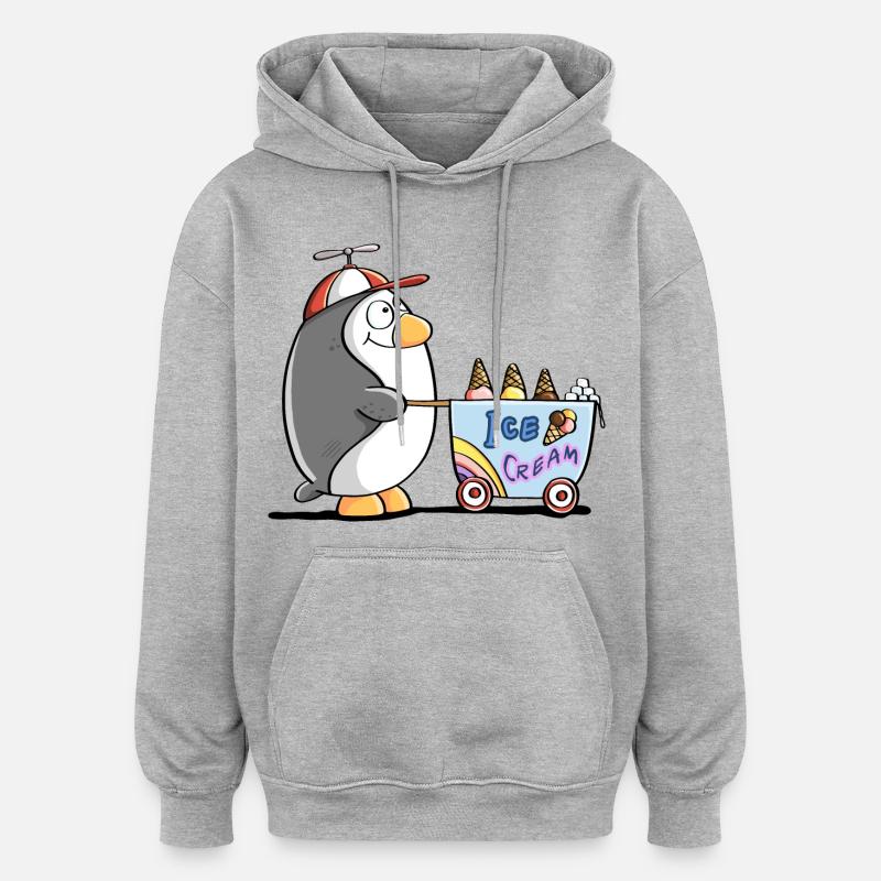Pinguin Als Eisverkäufer - Eis - Sweat à capuche oversize unisexe - gris chiné