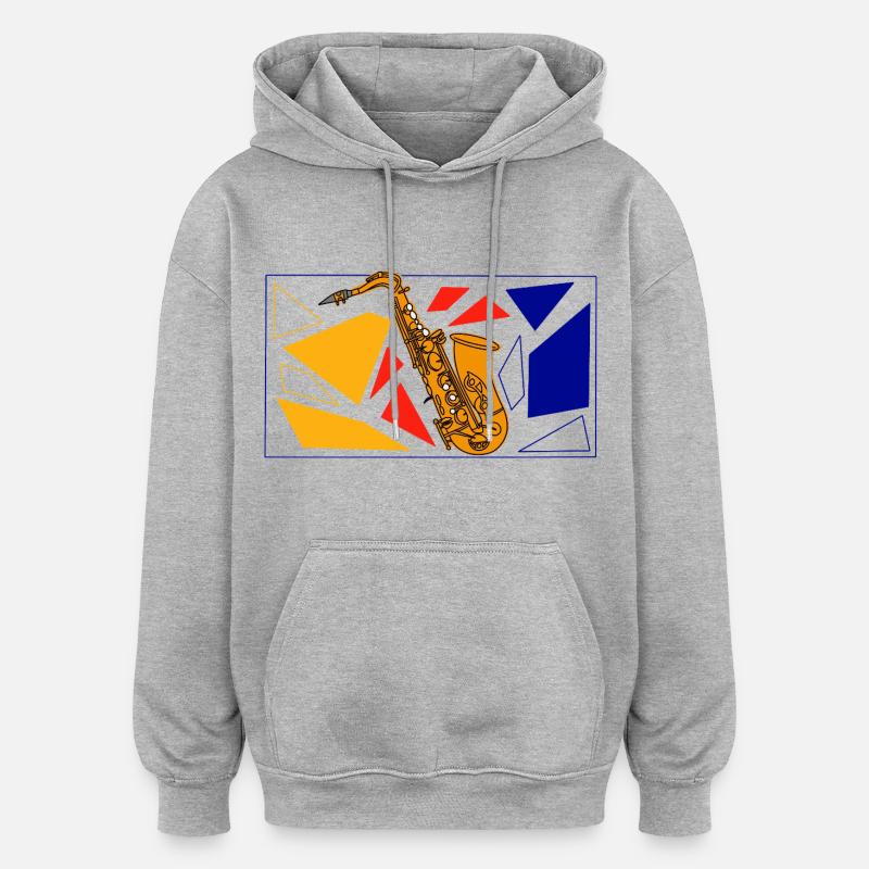 Saxophone en laiton Pop Art - Sweat à capuche oversize unisexe - gris chiné