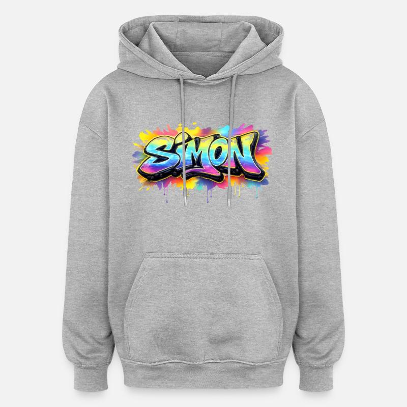 Graffiti SIMON Name Geschenk Ideal druckbar - Oversized Unisex Hoodie - Grau meliert
