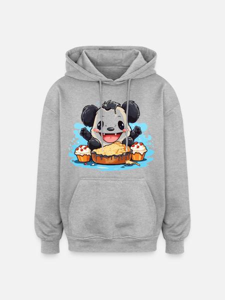 Kawaii Panda with Cake Feast - Oversized Unisex Hoodie - heather grey