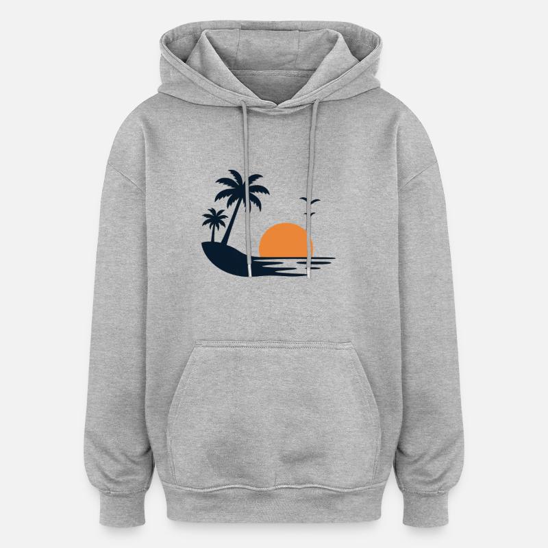 Île tropicale du couchant de soleil - Sweat à capuche oversize unisexe - gris chiné