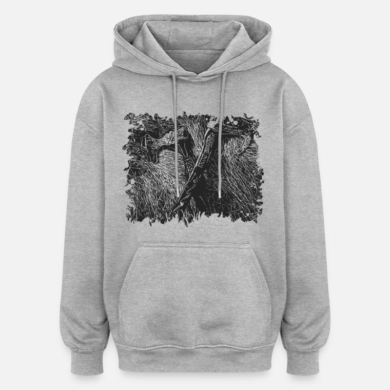 Haches Vikings - Sweat à capuche oversize unisexe - gris chiné