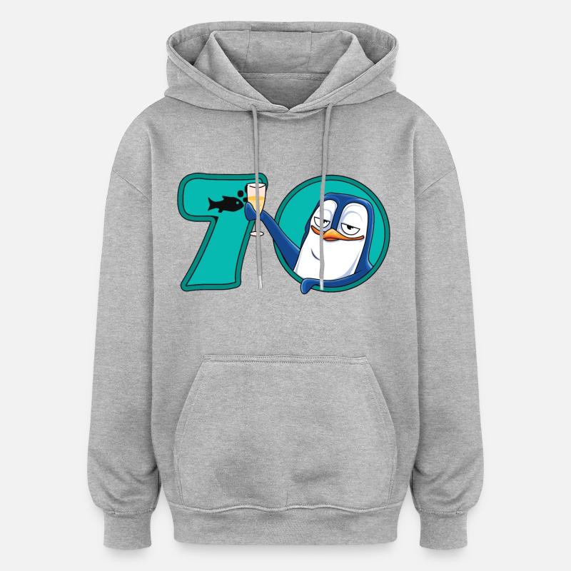 Pingouin des 70 ans - Sweat à capuche oversize unisexe - gris chiné
