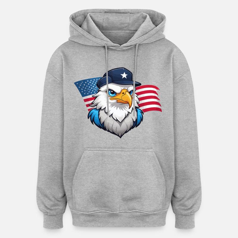 USA Eagle avec casquette d’aviateur - Sweat à capuche oversize unisexe - gris chiné