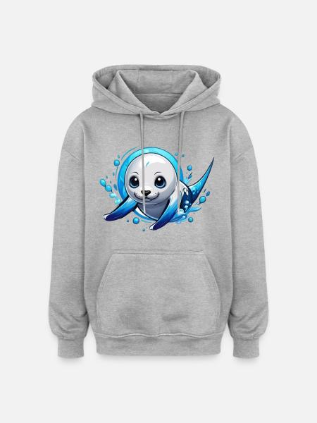 Robbe | Robbenbaby im Meer - Oversized Unisex Hoodie - Grau meliert
