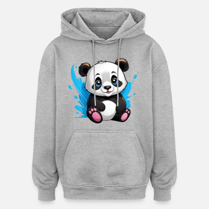 Panda Bär - Oversized Unisex Hoodie - Grau meliert