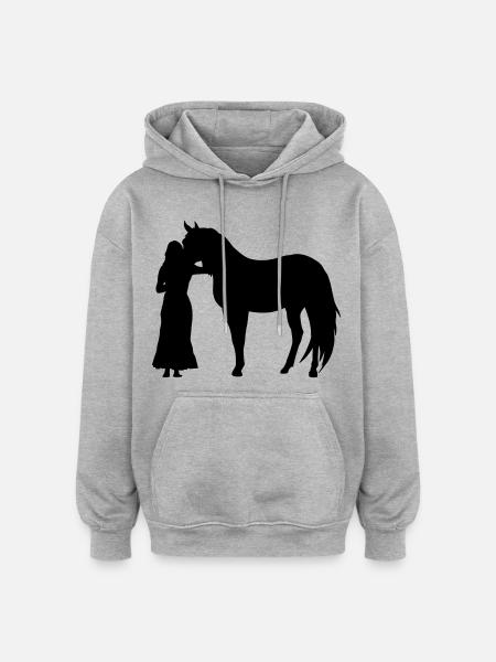 Frau mit Pferd - Oversized Unisex Hoodie - Grau meliert