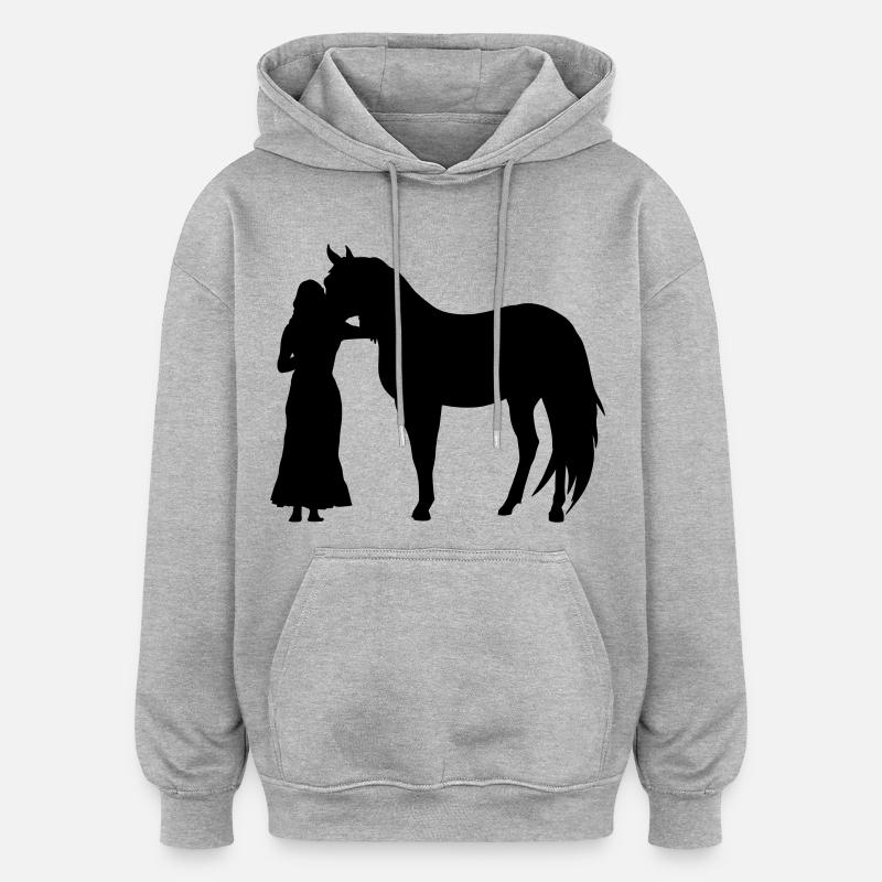 Femme avec cheval - Sweat à capuche oversize unisexe - gris chiné