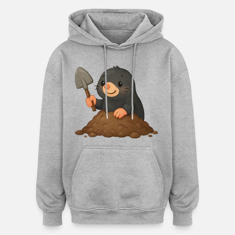 Taupe mignonne avec pelle - Sweat à capuche oversize unisexe - gris chiné