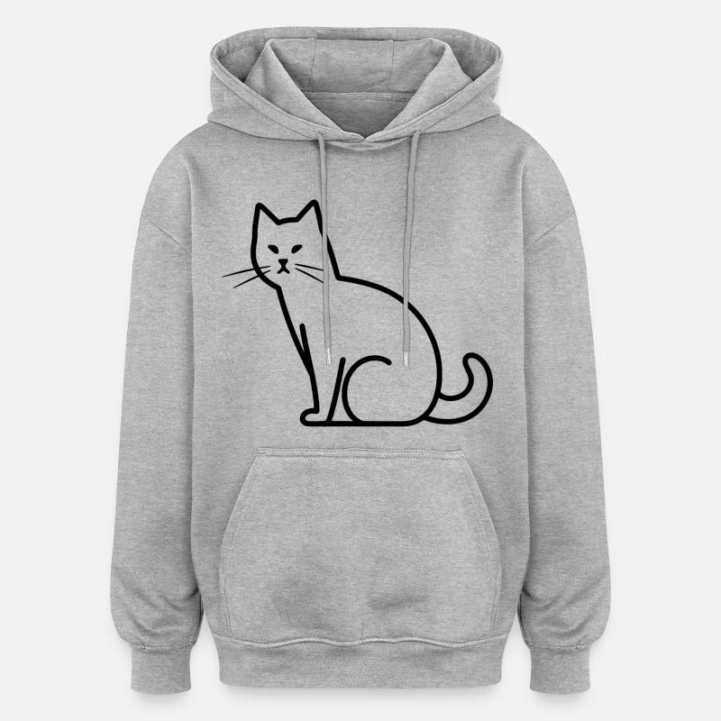 Dessin de chat - Sweat à capuche oversize unisexe - gris chiné