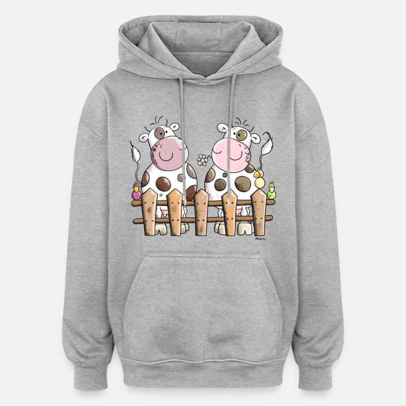 Deux Vaches heureuses - Sweat à capuche oversize unisexe - gris chiné