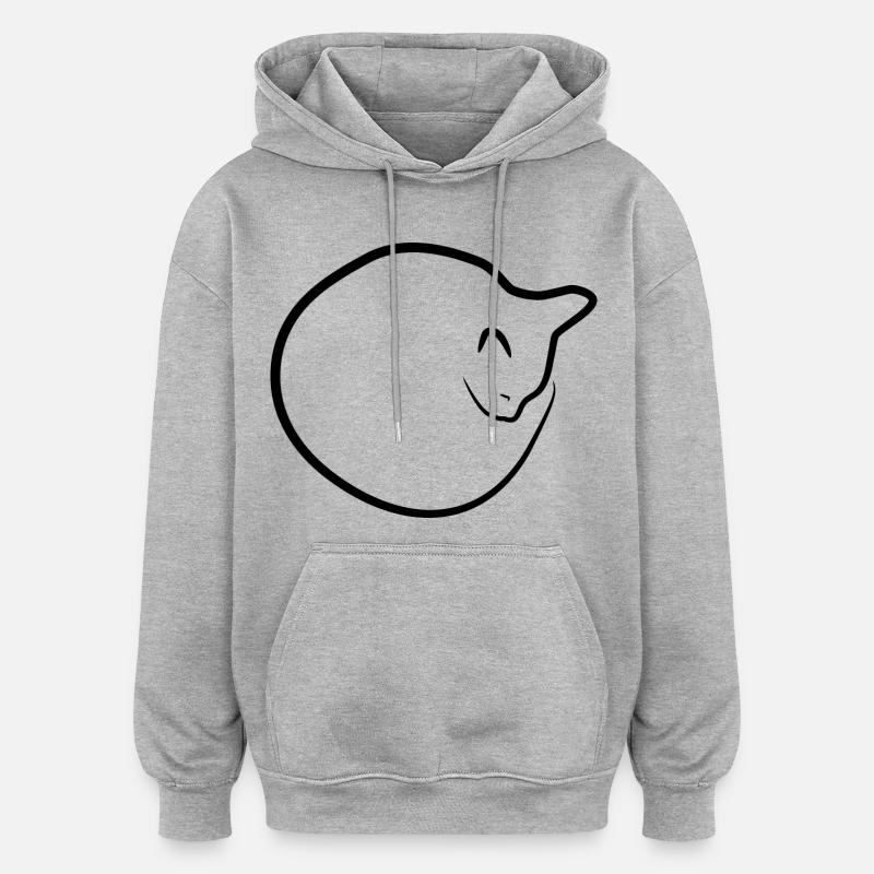 Dessin de chat - Sweat à capuche oversize unisexe - gris chiné