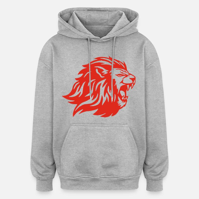 Le roi des animaux (rouge) - Sweat à capuche oversize unisexe - gris chiné