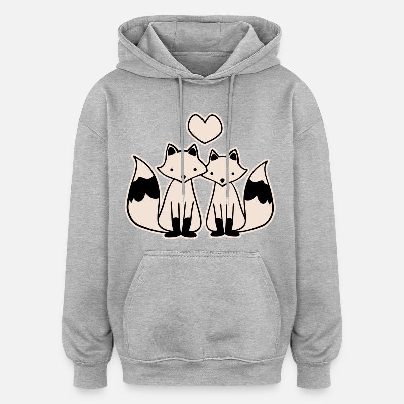 Renards amoureux - Sweat à capuche oversize unisexe - gris chiné