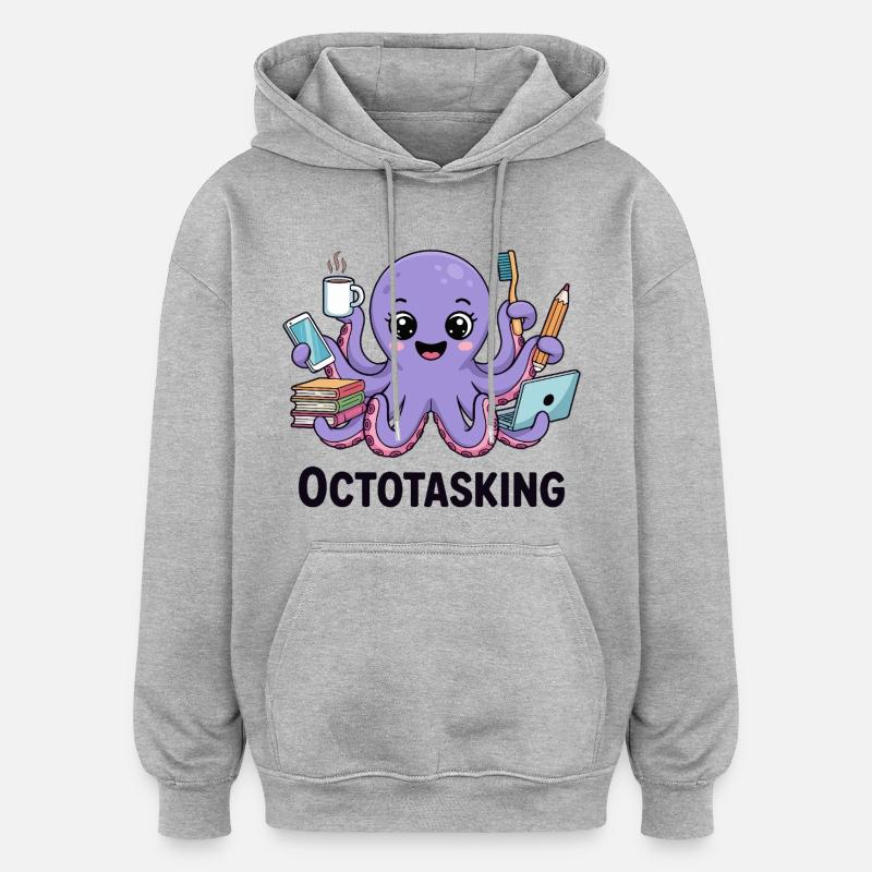 Octotasking Krake im Multitasking Modus - Oversized Unisex Hoodie - Grau meliert