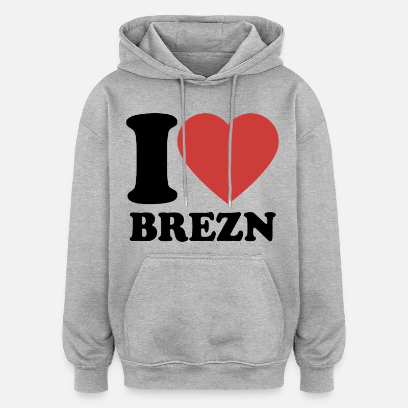 J’aime les bretzels - Coeur - Bretzel - Sweat à capuche oversize unisexe - gris chiné