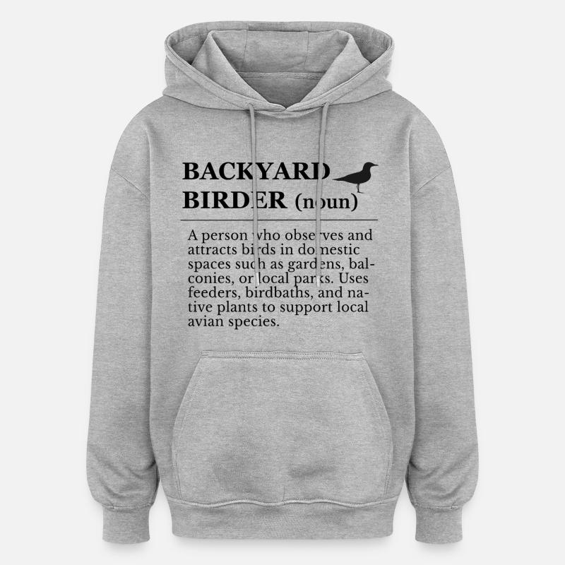 Observation des oiseaux dans le jardin - Sweat à capuche oversize unisexe - gris chiné