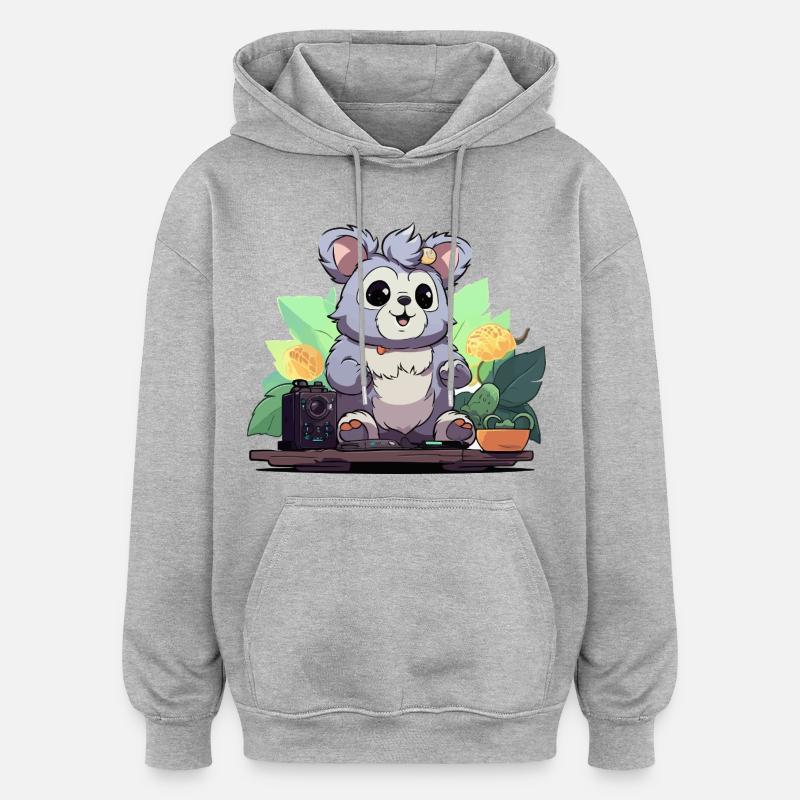 Kuschelpanda DJ im Dschungel - Oversized Unisex Hoodie - Grau meliert