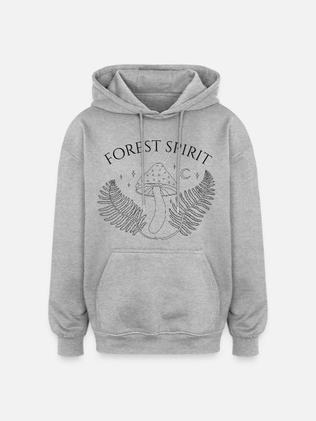Waldgeist, Pilz und Farn - Oversized Unisex Hoodie - Grau meliert