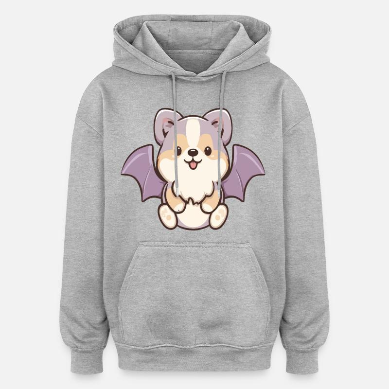 Chibi Bat Pup Peluche - Sweat à capuche oversize unisexe - gris chiné