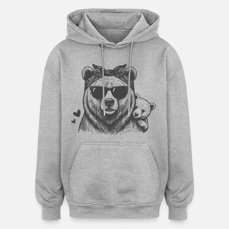 Maman Ours avec le bébé - Sweat à capuche oversize unisexe - gris chiné