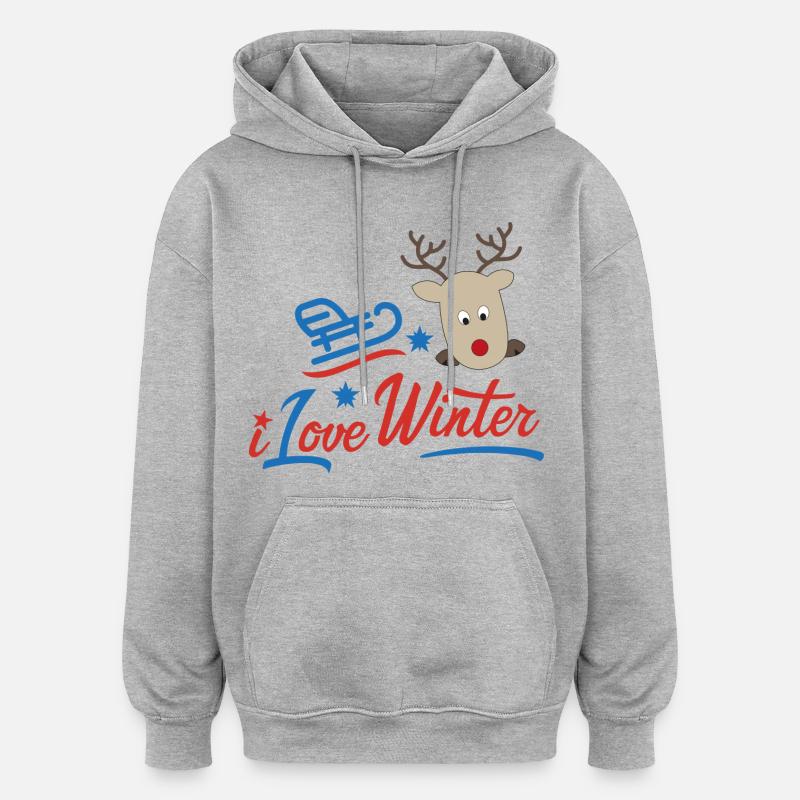 hiver - Sweat à capuche oversize unisexe - gris chiné