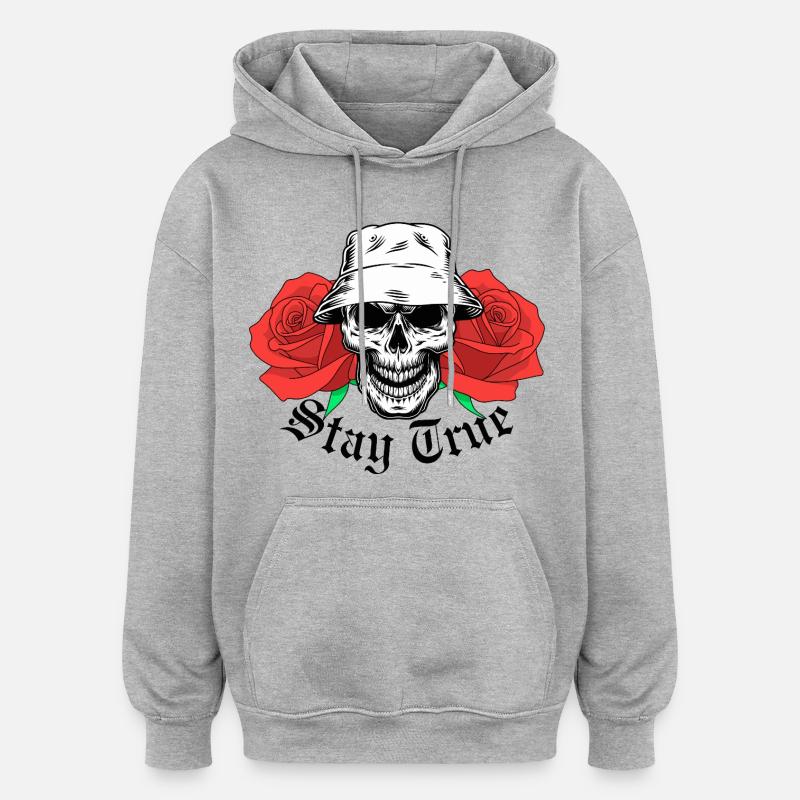 Reste True Skull - Sweat à capuche oversize unisexe - gris chiné