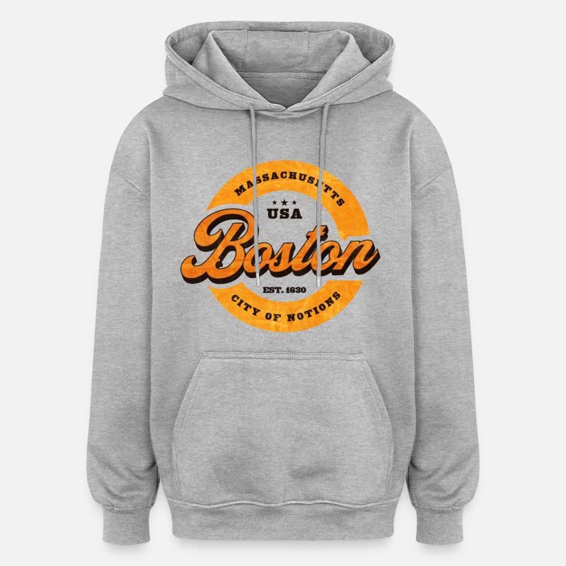 Impression du logo Boston Retro Circle - Sweat à capuche oversize unisexe - gris chiné