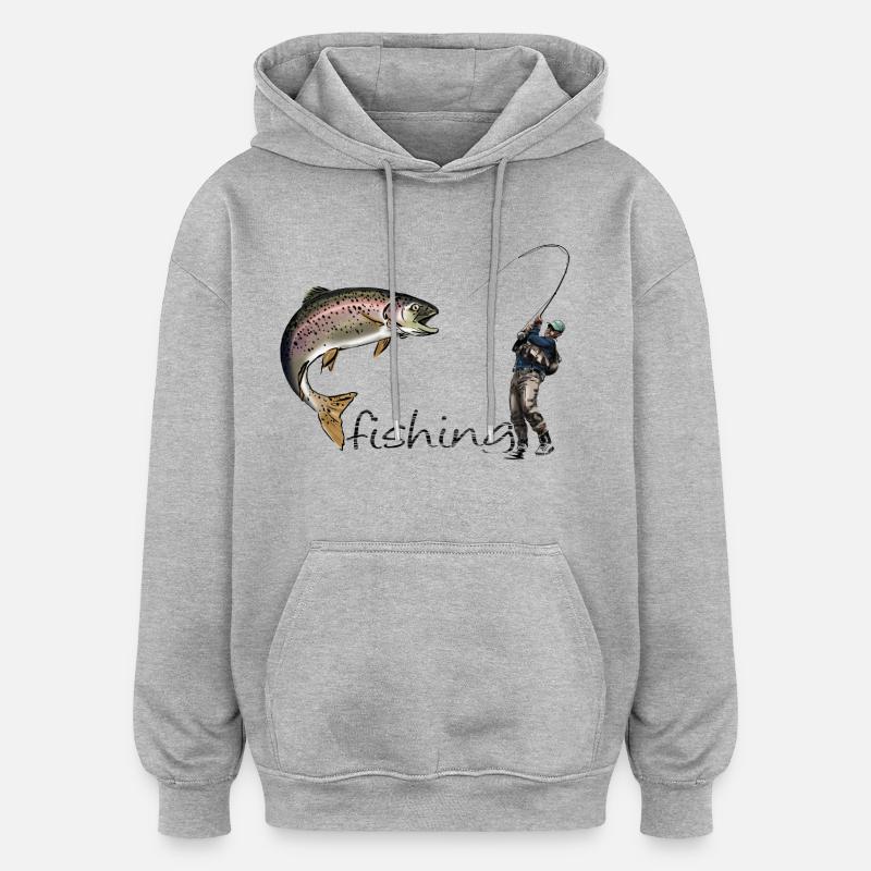 Pêche à la mouche - Sweat à capuche oversize unisexe - gris chiné