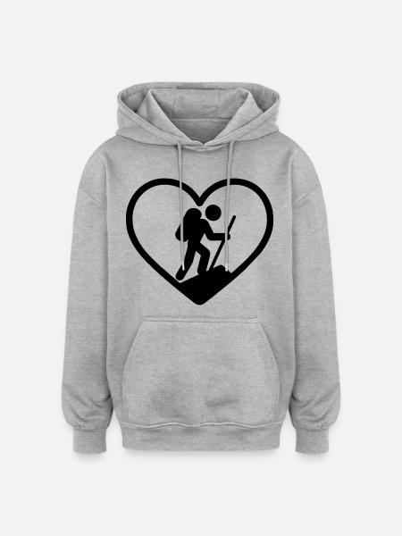 Heart hiking – nature lover - Oversized Unisex Hoodie - heather grey