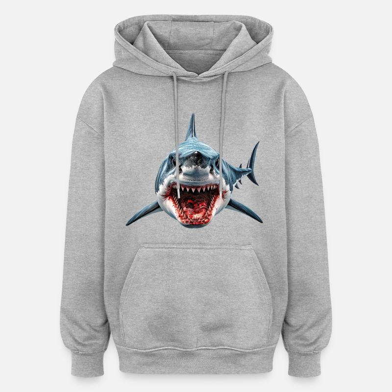 Requin - Sweat à capuche oversize unisexe - gris chiné