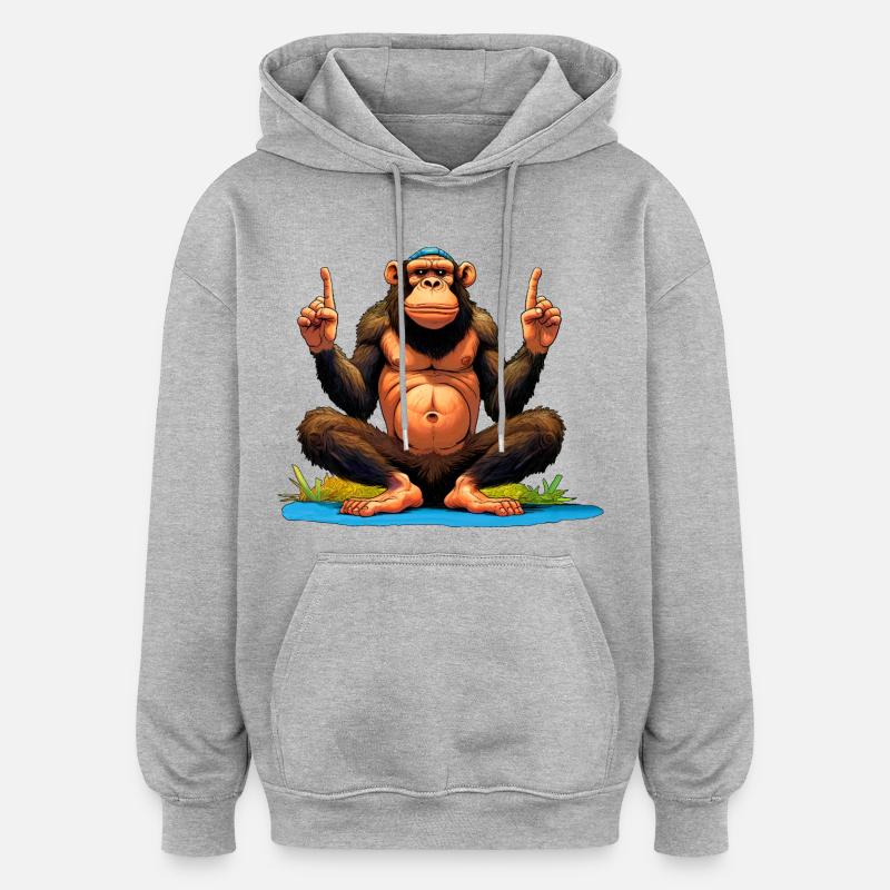 Monkey Yoga / Yogi Monkey - Sweat à capuche oversize unisexe - gris chiné