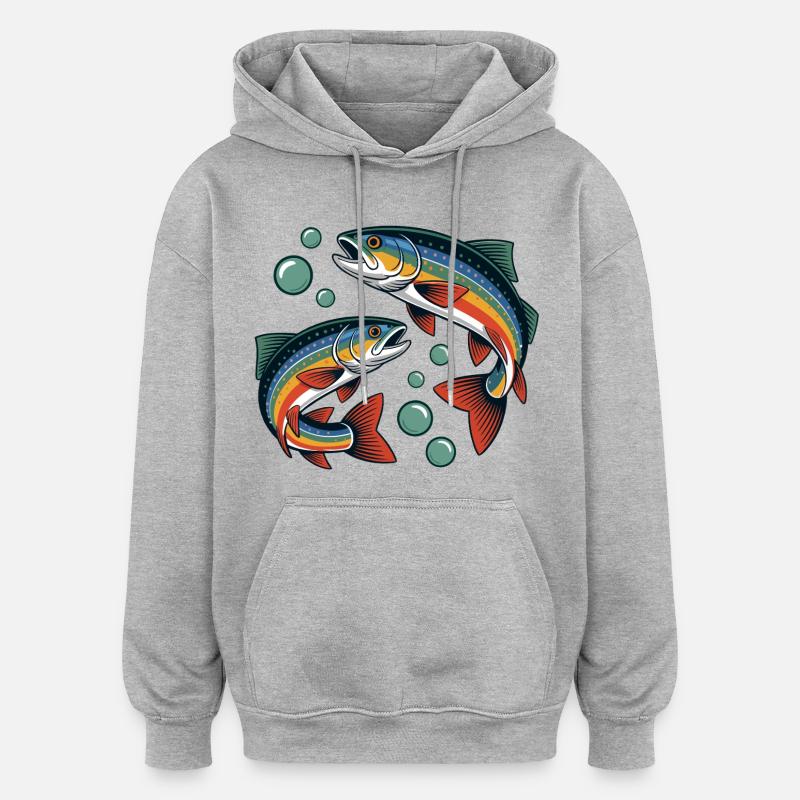 Truite arc-en-ciel - Sweat à capuche oversize unisexe - gris chiné