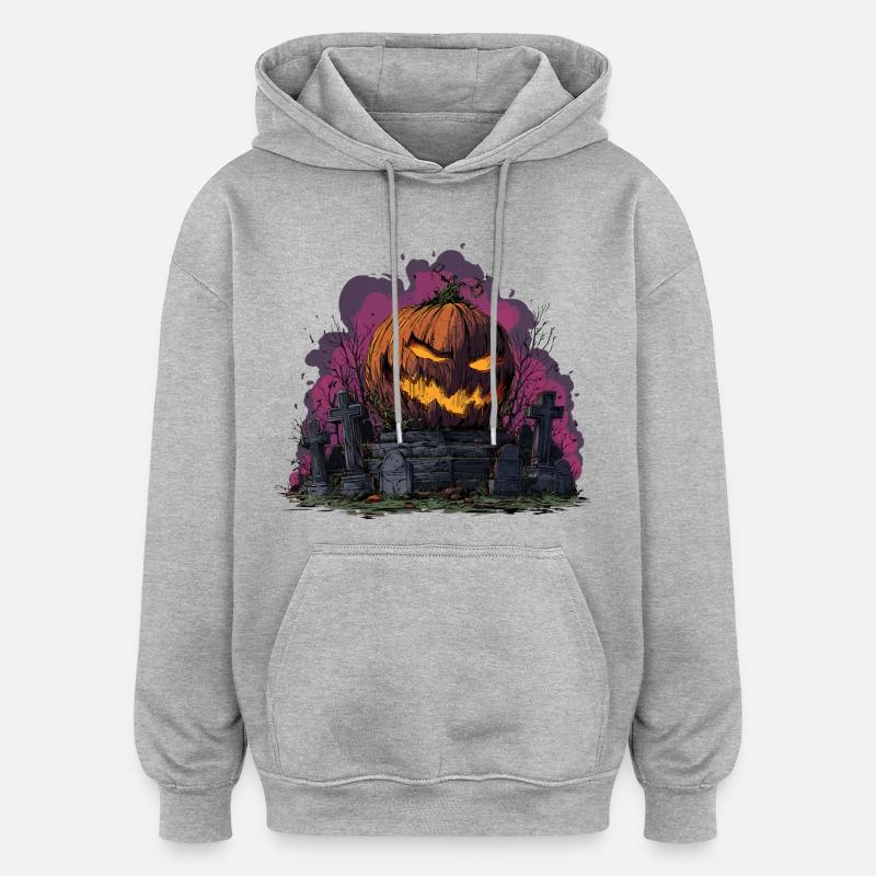Cimetière de citrouilles d’Halloween effrayant - Sweat à capuche oversize unisexe - gris chiné