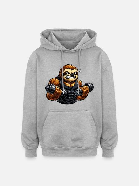 Strong sloth in bodybuilding - Oversized Unisex Hoodie - heather grey
