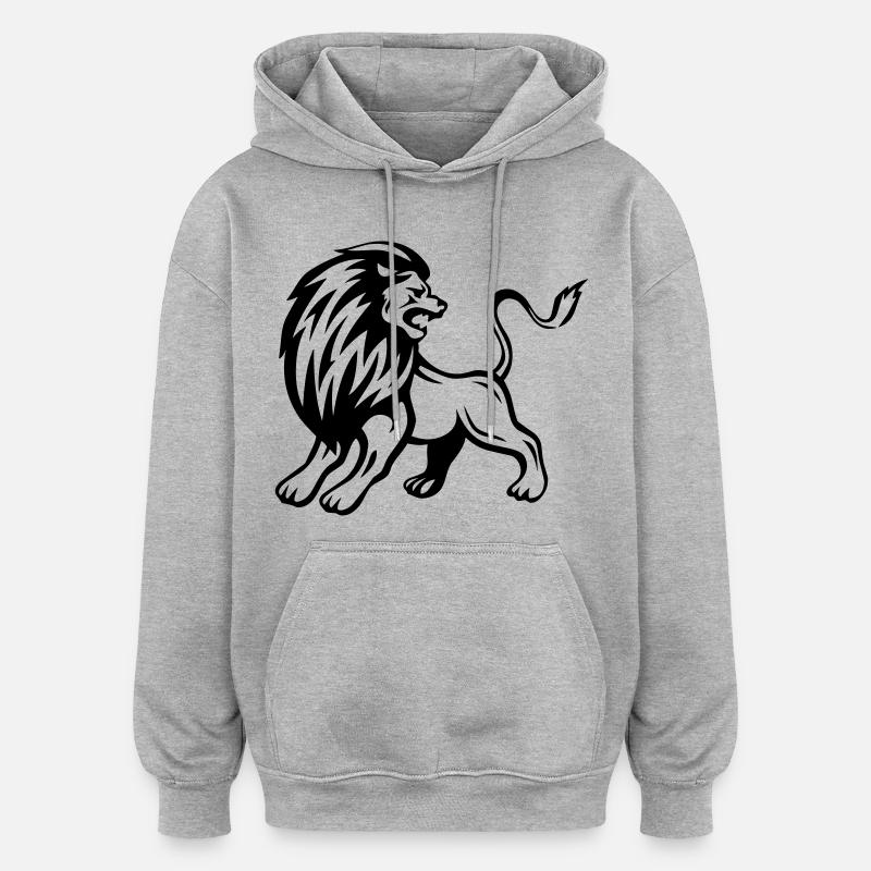 Lion - design - Sweat à capuche oversize unisexe - gris chiné