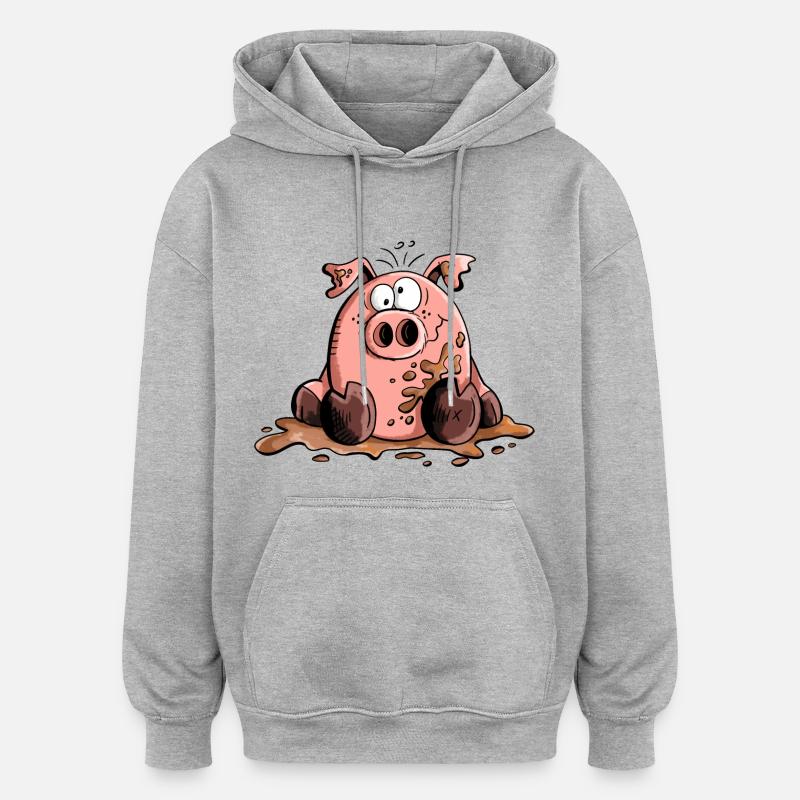 Cochon dans la boue - Cochons - Cadeau - Sweat à capuche oversize unisexe - gris chiné