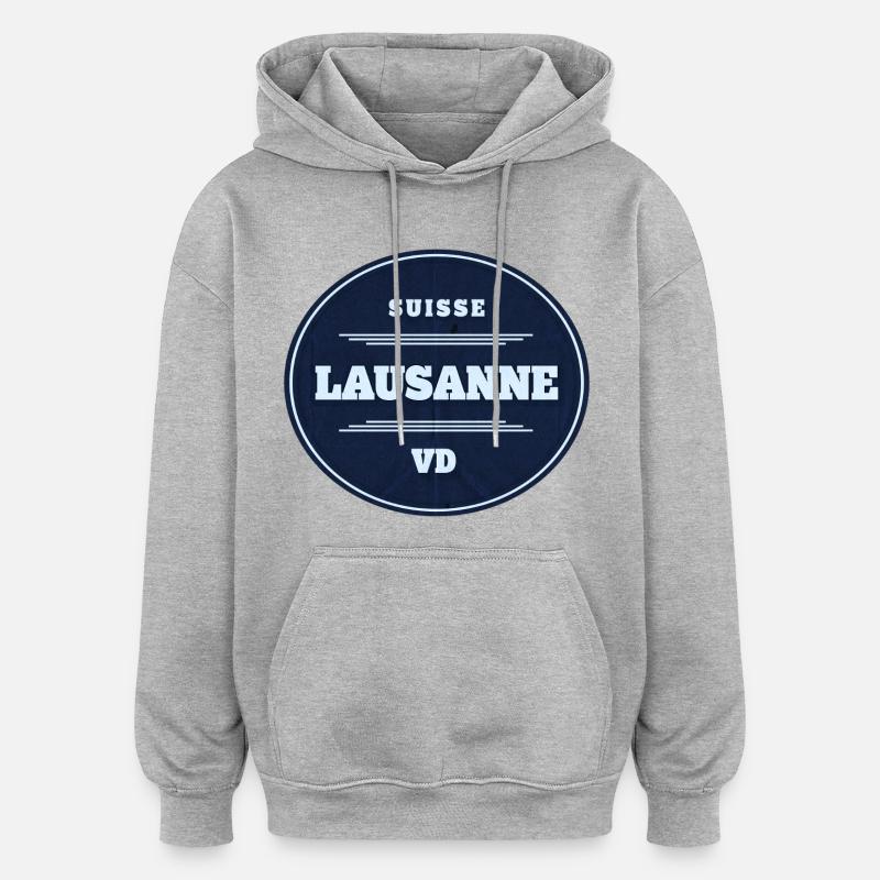 Insigne circulaire VD de Lausanne Bleu - Sweat à capuche oversize unisexe - gris chiné