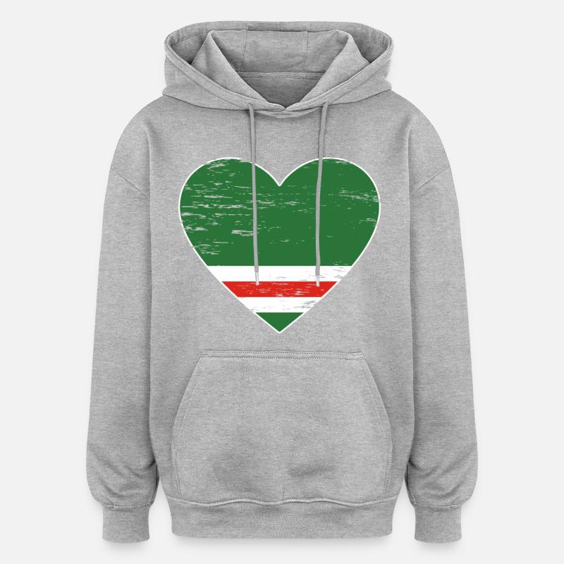 Drapeau de la Tchétchénie coeur utilisé - Sweat à capuche oversize unisexe - gris chiné