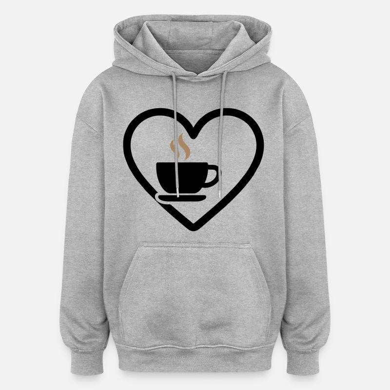 Café Coeur Tasse Boisson Chaude Matin - Sweat à capuche oversize unisexe - gris chiné