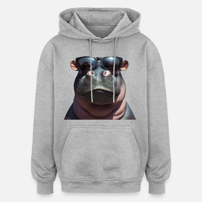 Nilpferd Flusspferd Hippo mit Sonnenbrille - Oversized Unisex Hoodie - Grau meliert
