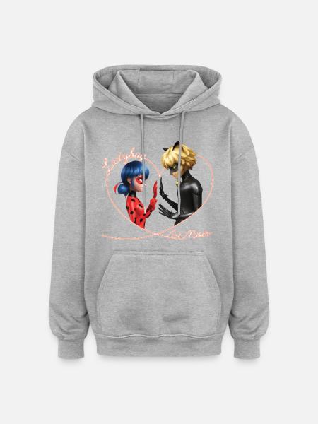 Miraculous Ladybug En Cat Noir Hart - Oversized uniseks hoodie - grijs gemêleerd